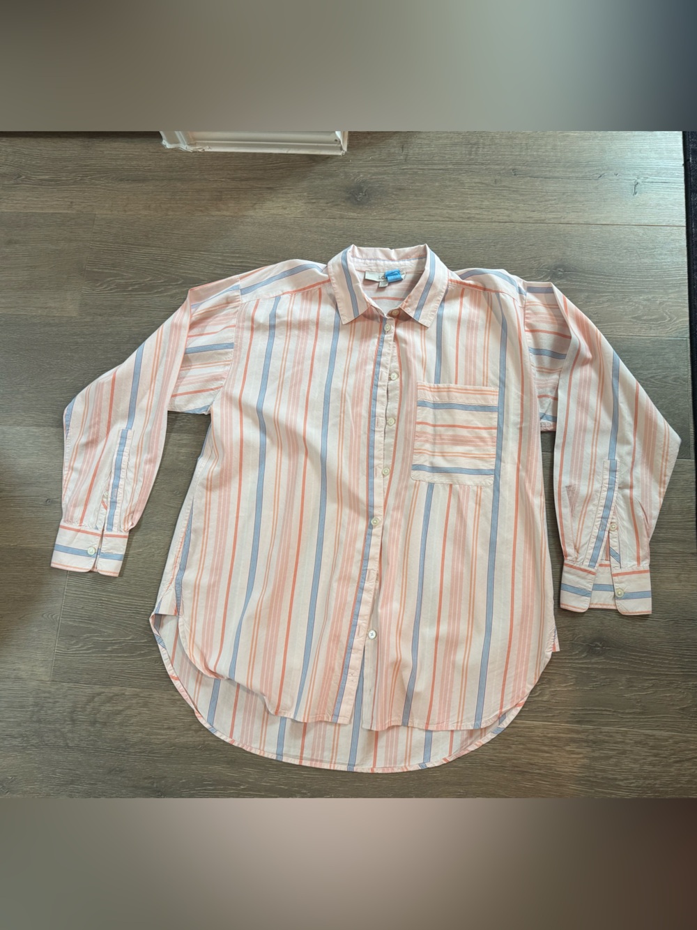 LOFT Pastel Pink & Light Blue Striped Button-Down